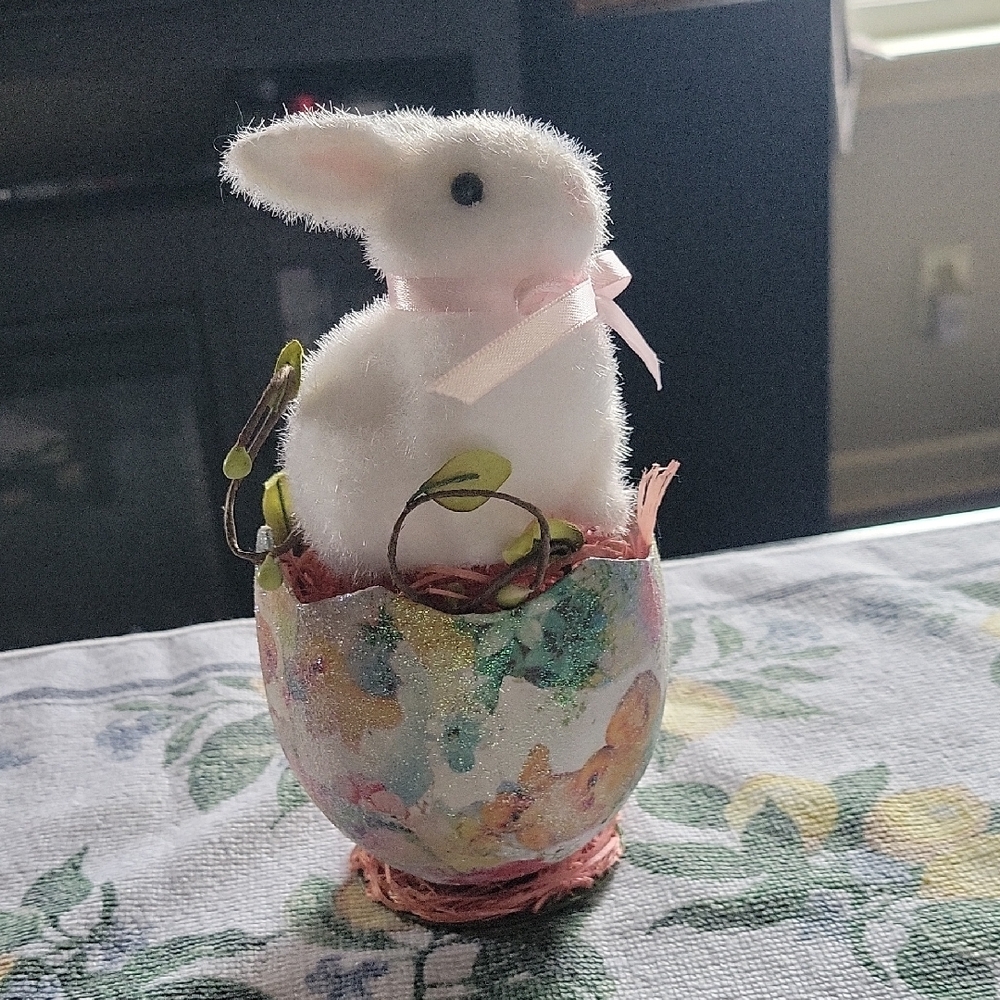 5 For 25.00/White Plush Bunny/ Decorative Paper Mache Egg